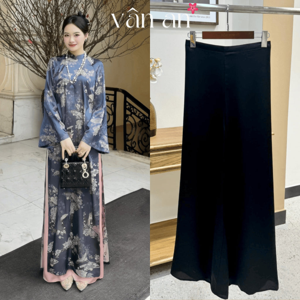 [VAN AN - TET 2026] TRUC XUAN Ao Dai - Long-sleeved, innovative design - High-quality silk brocade with flamingo print