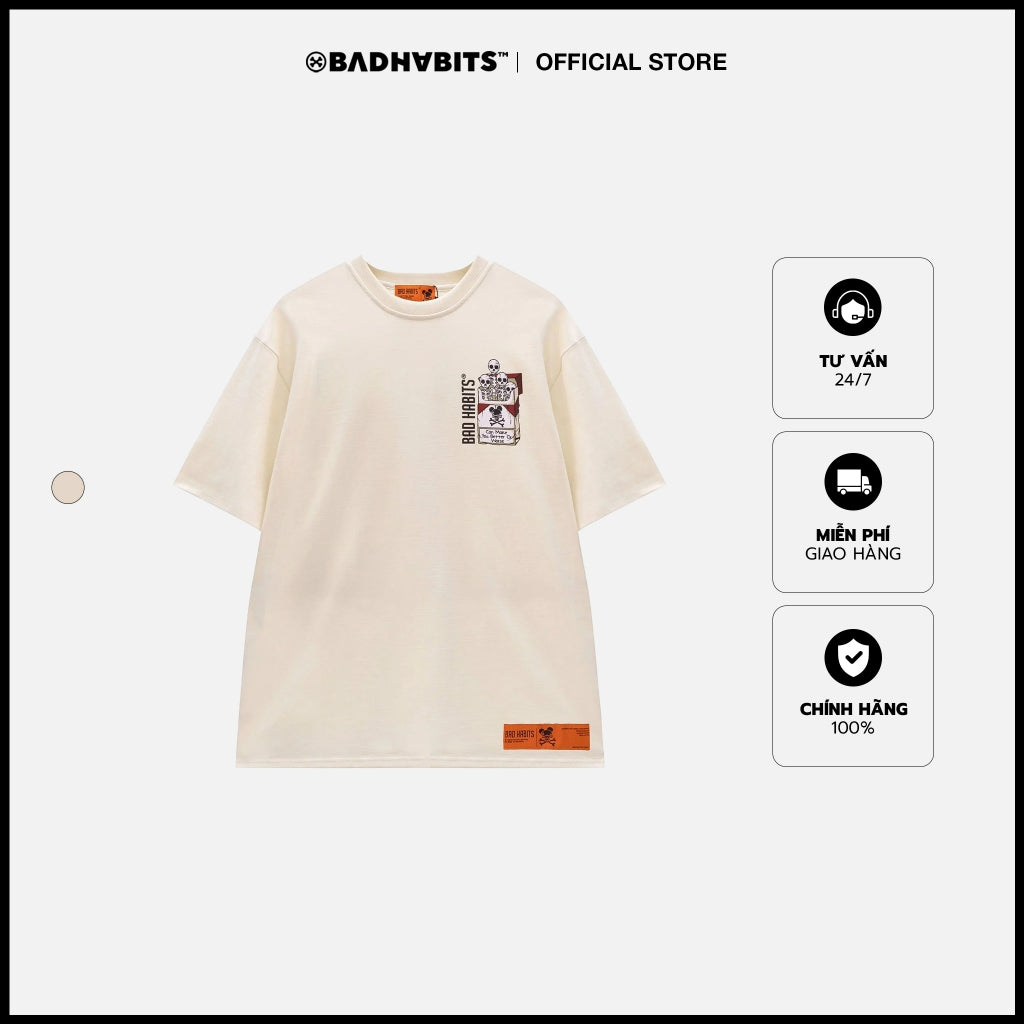 Unisex Bad Habits Tobacco T-shirt Cream Color 100% Cotton - Genuine Local Brand