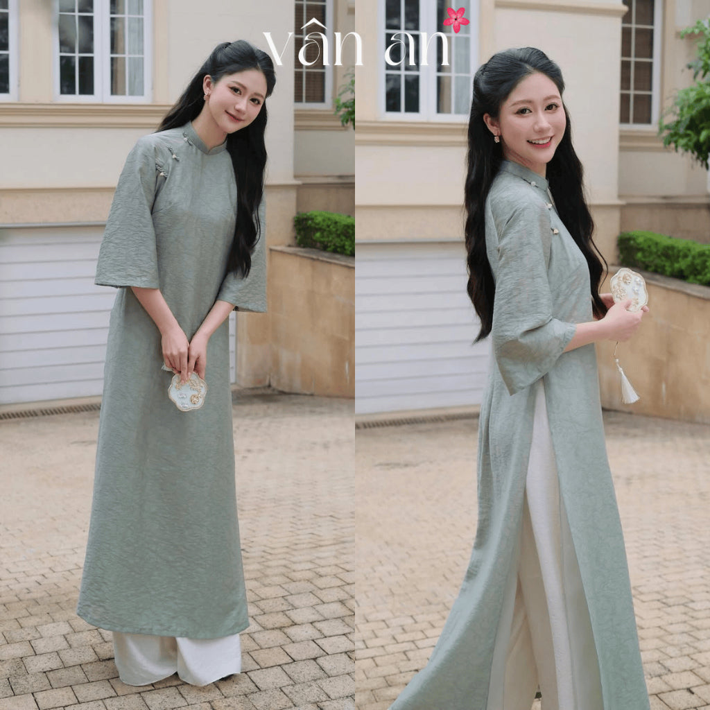 [VAN AN - TET COLLECTION 2026] HA YEN Ao Dai - Straight cut, Buttoned Shoulders - High-quality Tencel Silk Material with Elegant Printed Patterns