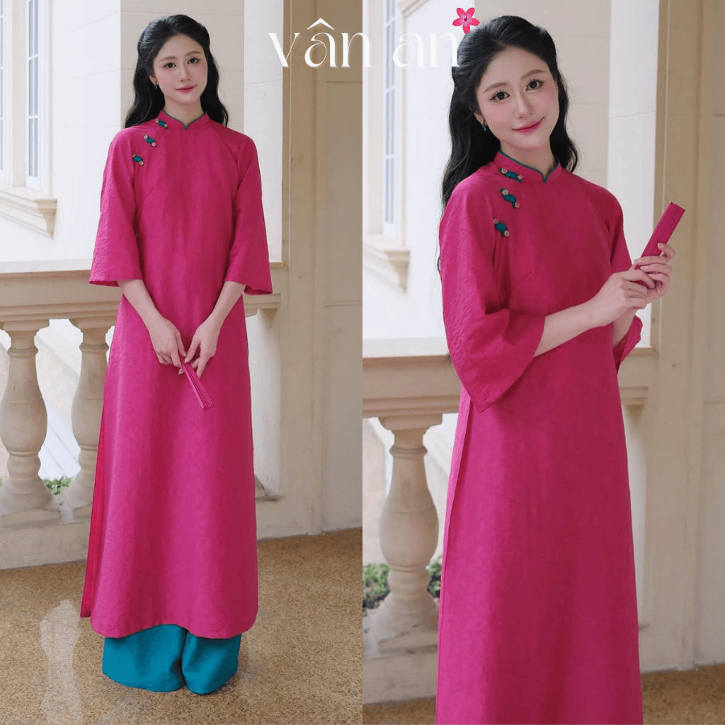 [VAN AN - TET COLLECTION 2026] HA YEN Ao Dai - Straight cut, Buttoned Shoulders - High-quality Tencel Silk Material with Elegant Printed Patterns