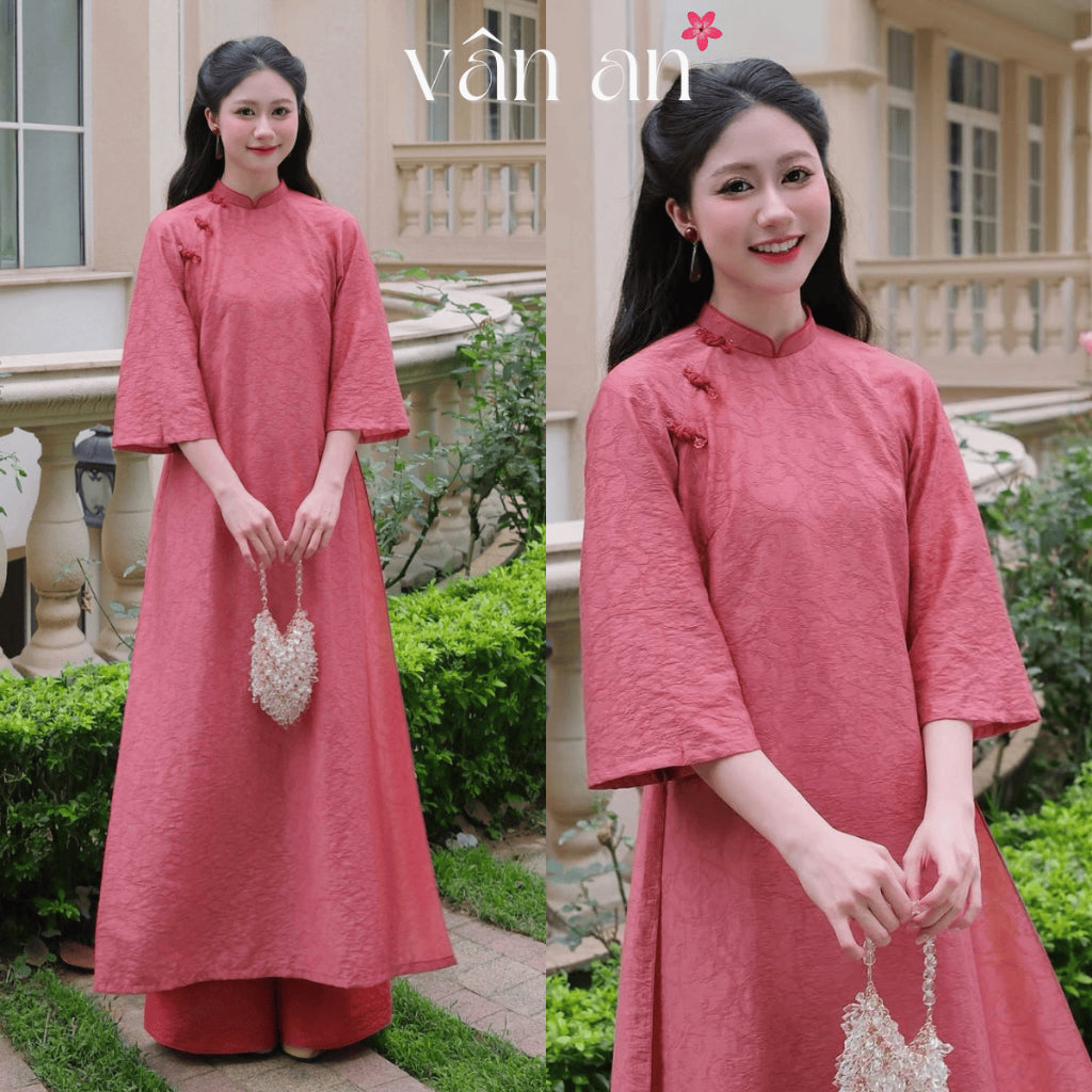 [VAN AN - TET COLLECTION 2026] HA YEN Ao Dai - Straight cut, Buttoned Shoulders - High-quality Tencel Silk Material with Elegant Printed Patterns