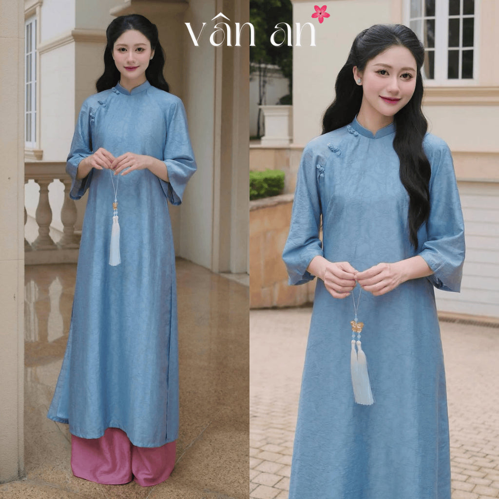 [VAN AN - TET COLLECTION 2026] HA YEN Ao Dai - Straight cut, Buttoned Shoulders - High-quality Tencel Silk Material with Elegant Printed Patterns