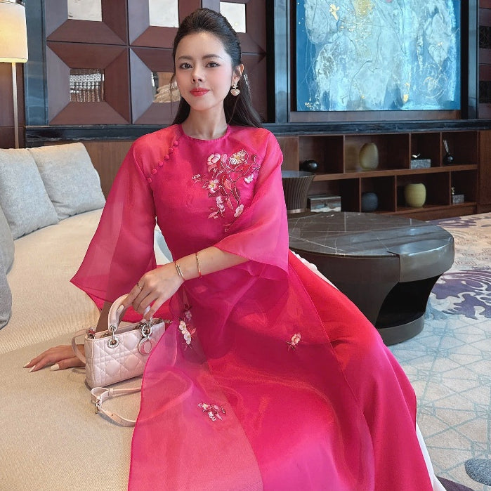 [PRE-ORDER] Cat Anh pink lotus modernized ao dai 