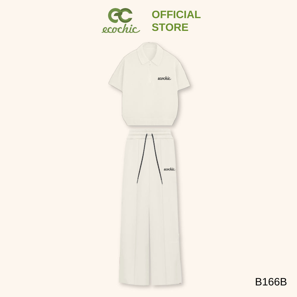 ECOCHIC Polo Set Zip Up Polo Shirt High Waisted Pants Embroidered Letters Genuine High Quality Material B166 
