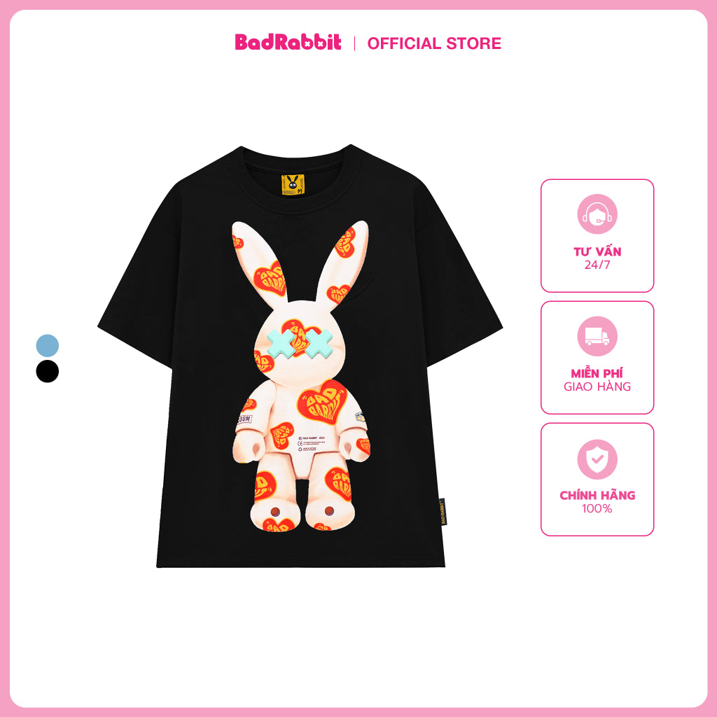 Unisex Bad Rabbit Heart Pattern Tee - Black - Genuine Local Brand