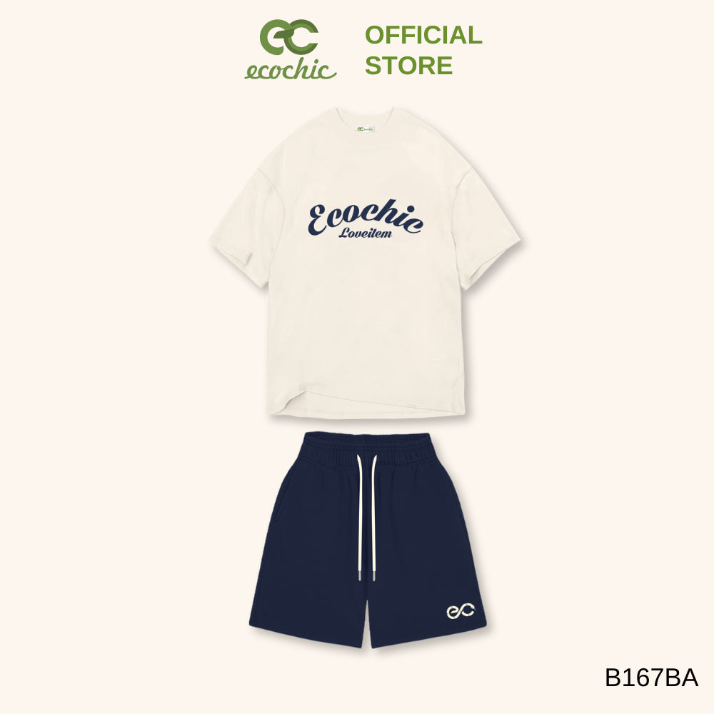 ECOCHIC Shorts Set Oversize T-Shirt High Elastic Waist Drawstring Shorts Soft, Smooth, Cool Material Genuine B167 