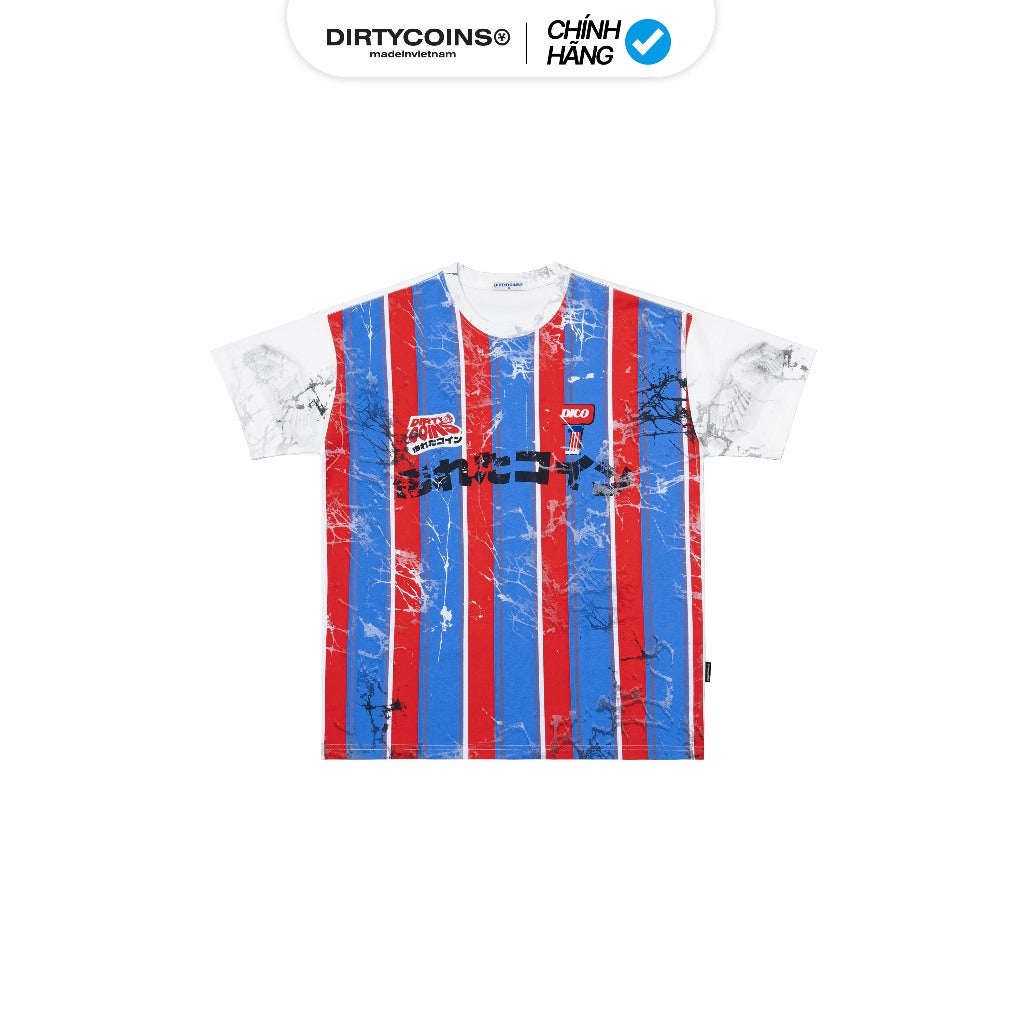 DirtyCoins Striped Destroy All Print Red Blue T-Shirt