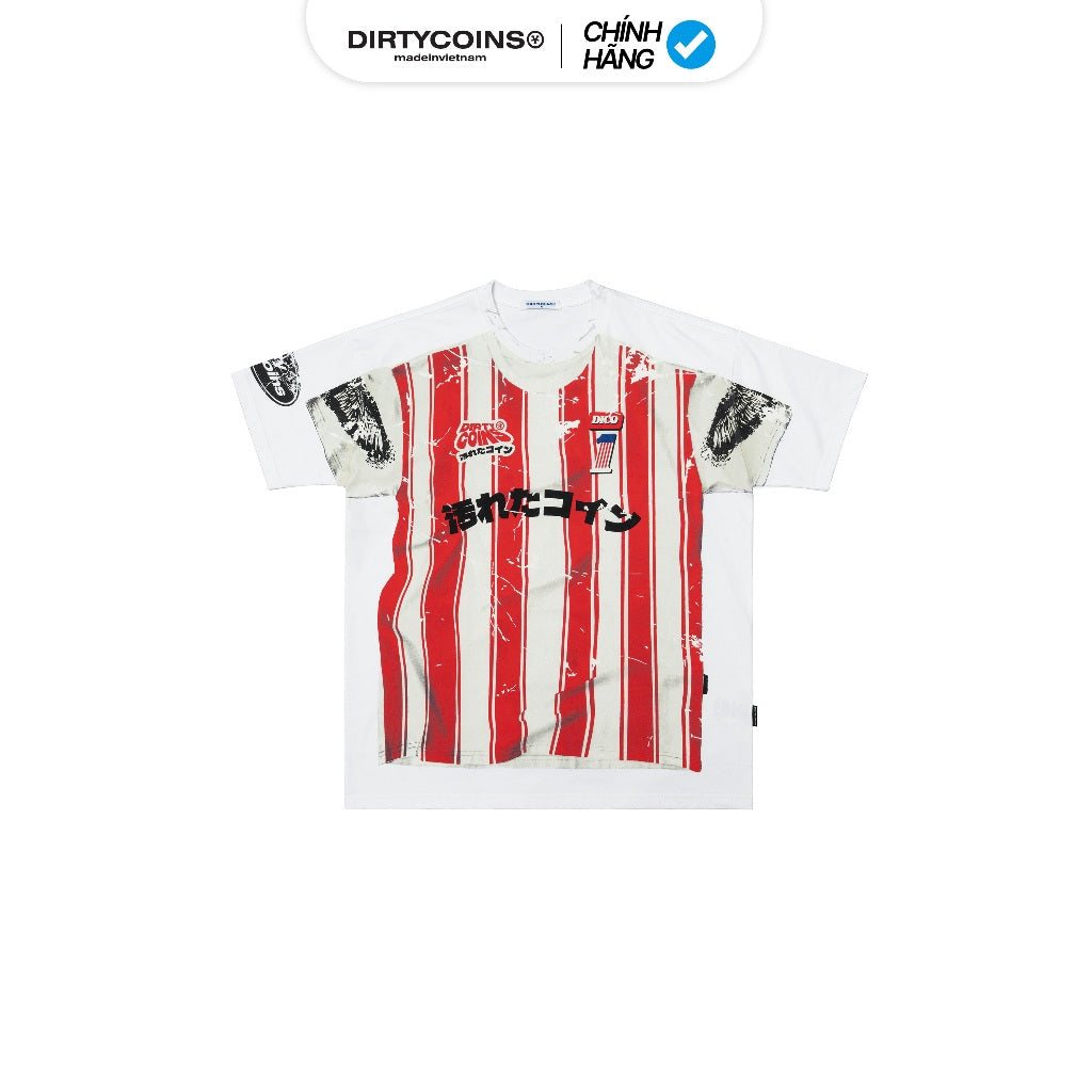 DirtyCoins Stripe Tee Trompe Loeil Print White