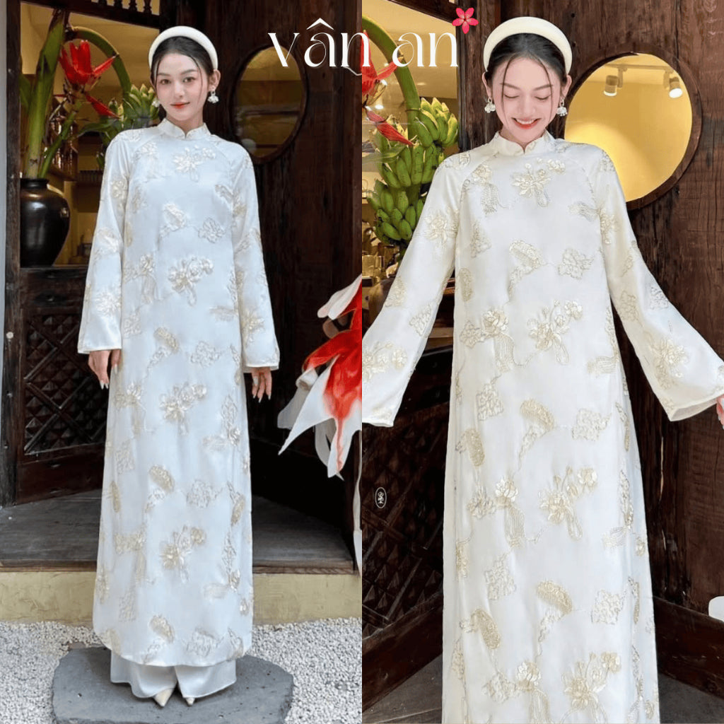 [VAN AN - TET COLLECTION 2026] HOANG TRAM Ao Dai - Long, Long Sleeves, 4 Panels - High Quality Organza Material with Glitter Embroidery