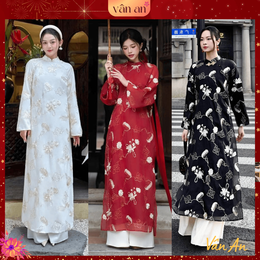 [VAN AN - TET COLLECTION 2026] HOANG TRAM Ao Dai - Long, Long Sleeves, 4 Panels - High Quality Organza Material with Glitter Embroidery