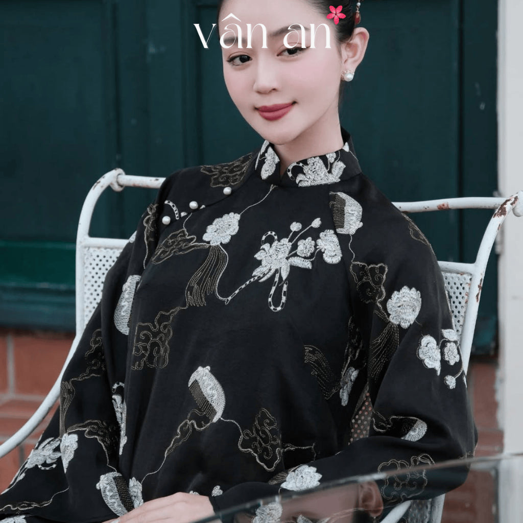 [VAN AN - TET COLLECTION 2026] HOANG TRAM Ao Dai - Long, Long Sleeves, 4 Panels - High Quality Organza Material with Glitter Embroidery