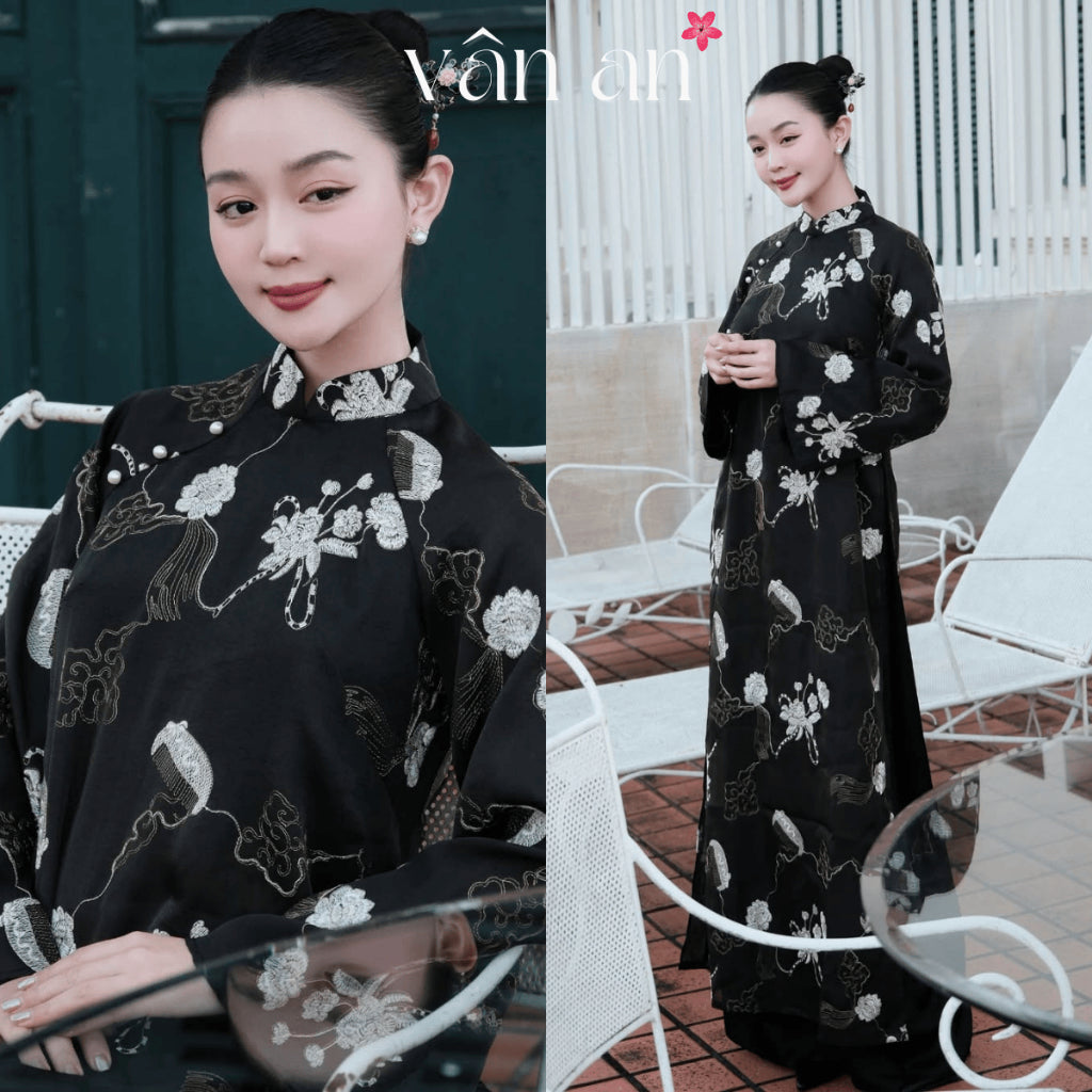 [VAN AN - TET COLLECTION 2026] HOANG TRAM Ao Dai - Long, Long Sleeves, 4 Panels - High Quality Organza Material with Glitter Embroidery