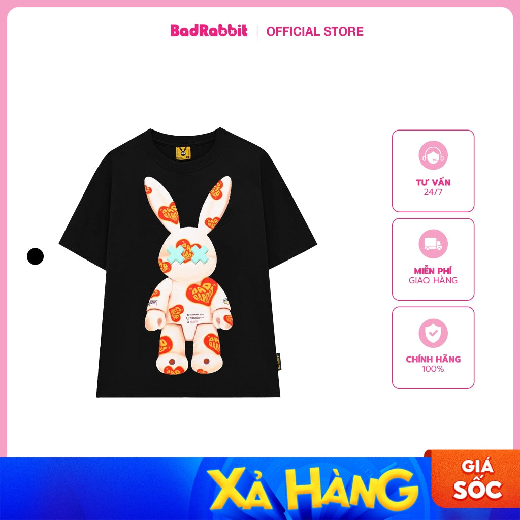 Unisex Bad Rabbit Heart Pattern Tee - Black - Genuine Local Brand