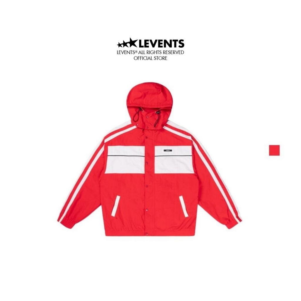 Levents Classic 2Tone Wrinkle Nylon Hood Jacket/ Red Parachute Unisex Oversized 