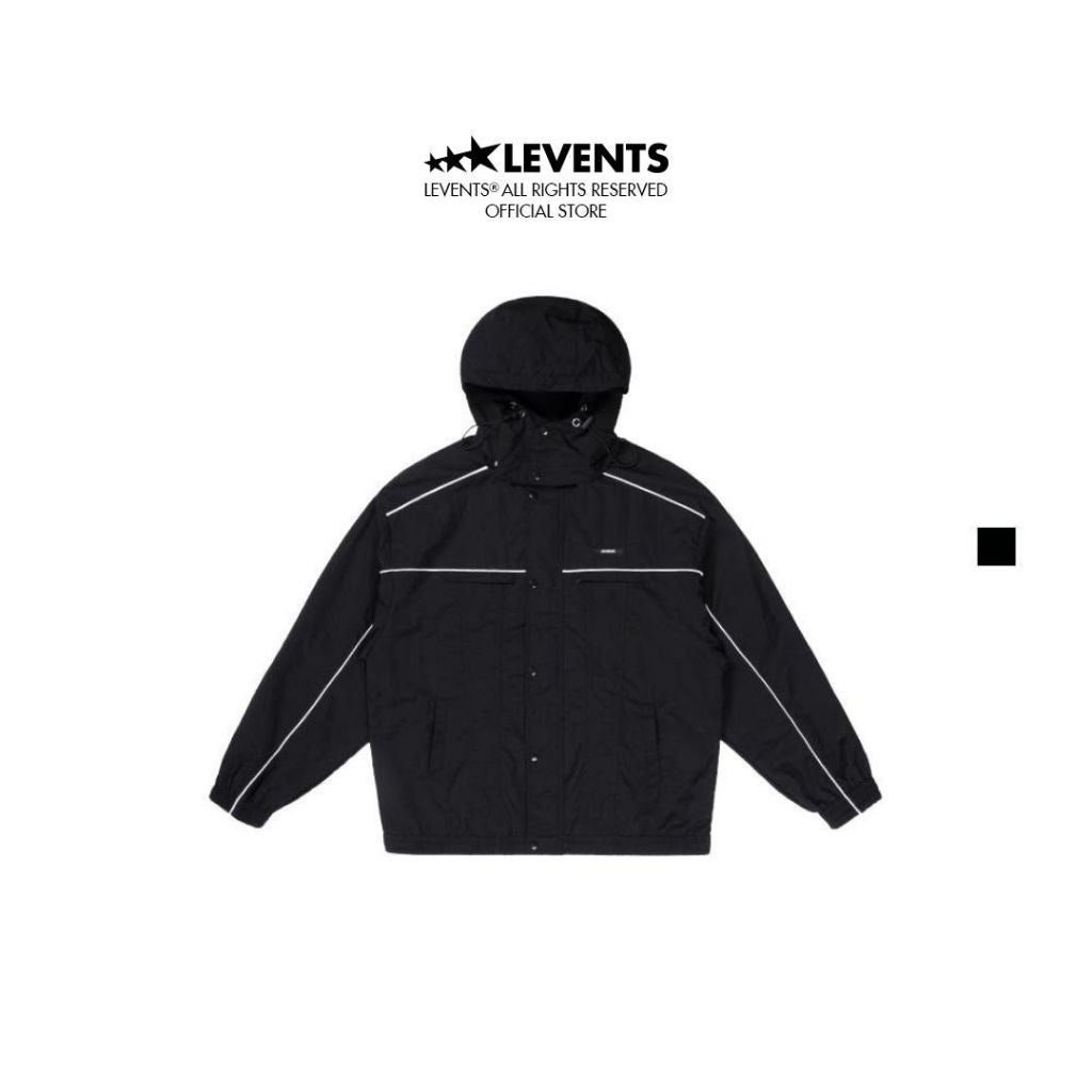 Levents Classic Wrinkle Nylon Line Hood Jacket/ Black Unisex Oversized Parachute 