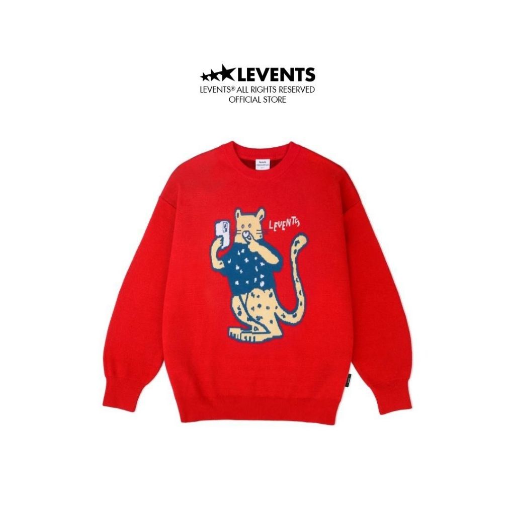 Levents "My Animals" Series Panther/ Red Wool Sweater Unisex Oversized Wool Sweater