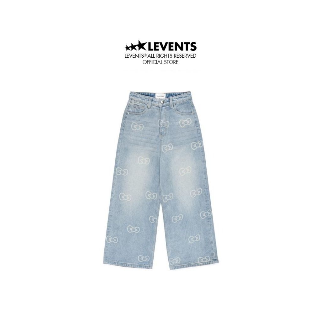 Levents® x Hello Kitty | Monogram Laser Baggy Jeans/ Blue Pants Unisex Straight Fit Denim 