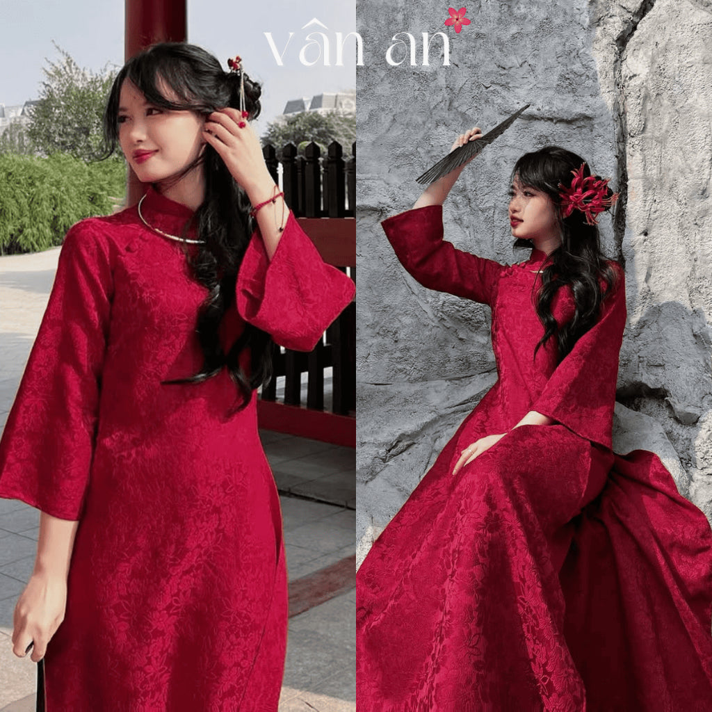 [VAN AN - TET 2026] Ao Dai CHAU SA - Straight cut, Half sleeves with two-panel design - High quality embossed brocade material - AVAILABLE