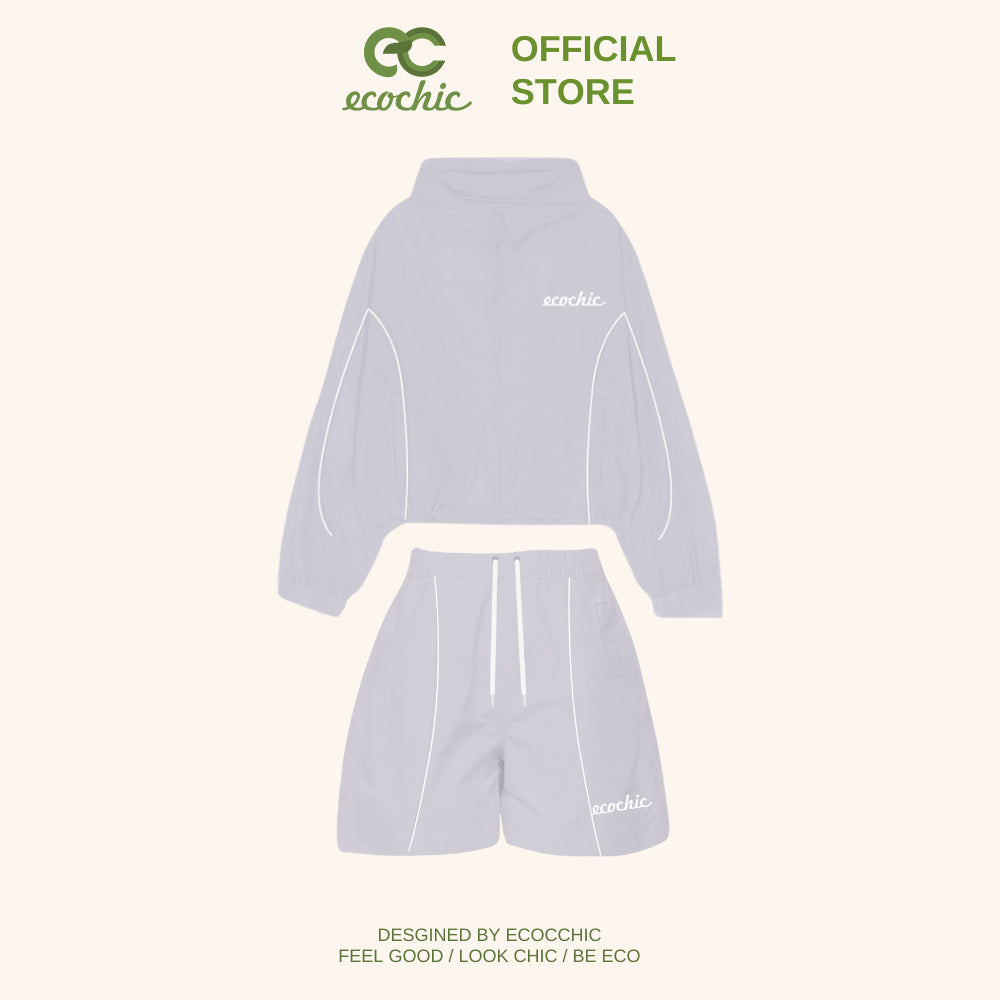 Genuine ECOCHIC DELINE Windbreaker Shorts Set, Elastic Waistband Jacket, Wrinkled Fabric, Active Sportswear B099