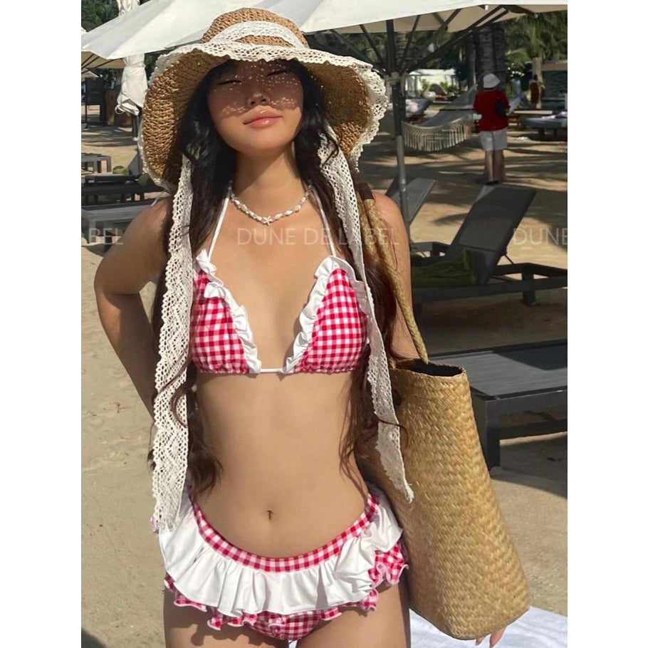 DUNE DE LABEL l 2-Piece Ruffled Bikini with Plaid Design l GINGHAM BIKINI SET
