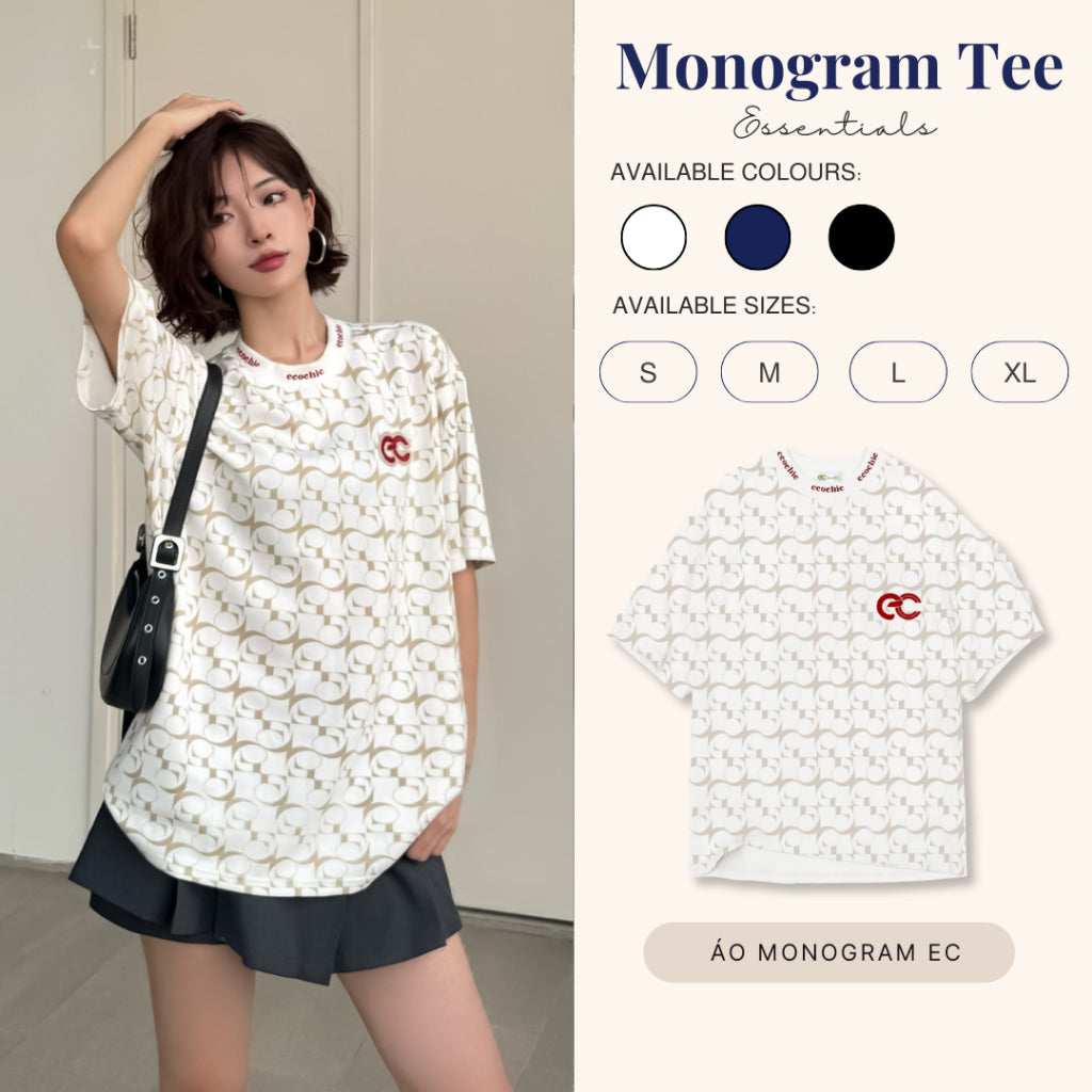 Genuine ECOCHIC JULIANA Tee ESSENTIALS T-Shirt Monogram Pattern Oversize Loose Fit Wrinkle-Resistant Material B034 