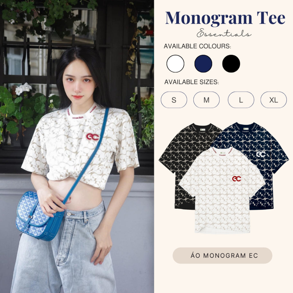 Genuine ECOCHIC JULIANA Tee ESSENTIALS T-Shirt Monogram Pattern Oversize Loose Fit Wrinkle-Resistant Material B034 