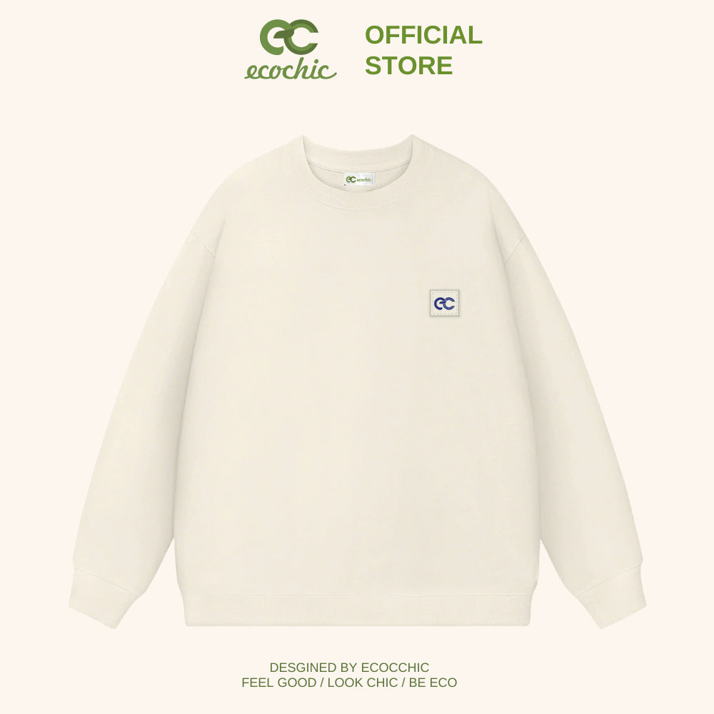 ECOCHIC Sweater Logo Tag Local Brand Unisex Men Women Couple Wear Cotton Fleece Material Slim Fit B106