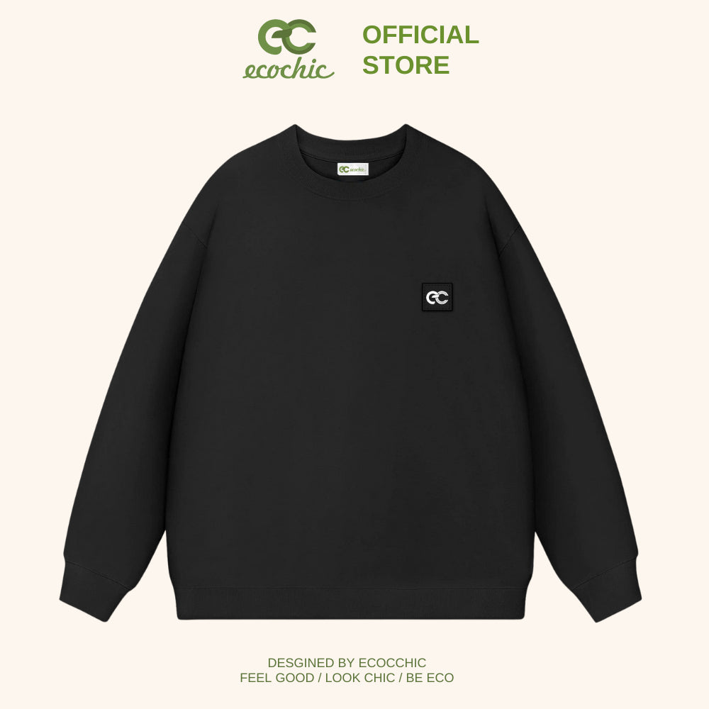 ECOCHIC Sweater Logo Tag Local Brand Unisex Men Women Couple Wear Cotton Fleece Material Slim Fit B106