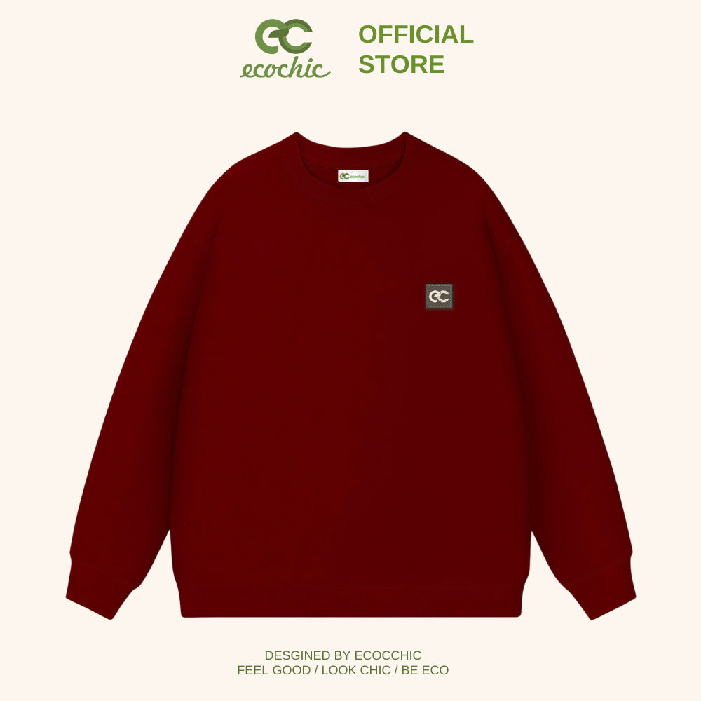 ECOCHIC Sweater Logo Tag Local Brand Unisex Men Women Couple Wear Cotton Fleece Material Slim Fit B106