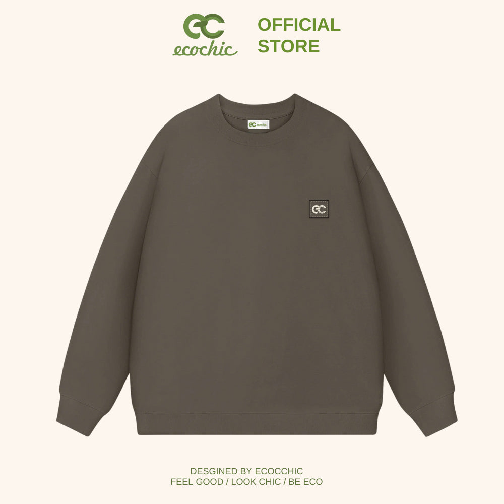 ECOCHIC Sweater Logo Tag Local Brand Unisex Men Women Couple Wear Cotton Fleece Material Slim Fit B106