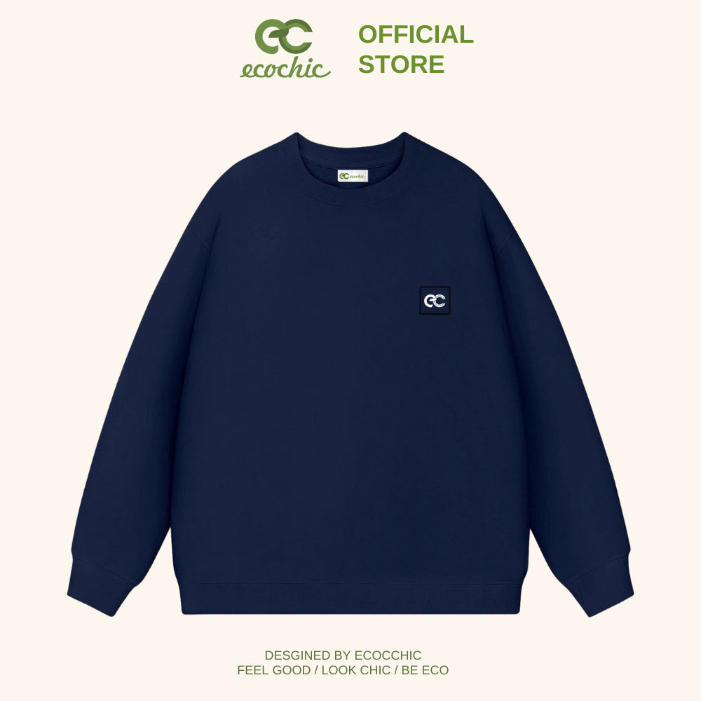 ECOCHIC Sweater Logo Tag Local Brand Unisex Men Women Couple Wear Cotton Fleece Material Slim Fit B106