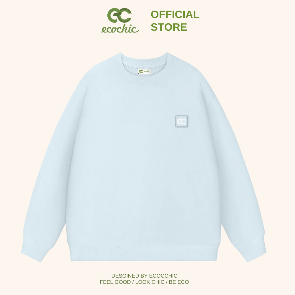 ECOCHIC Sweater Logo Tag Local Brand Unisex Men Women Couple Wear Cotton Fleece Material Slim Fit B106