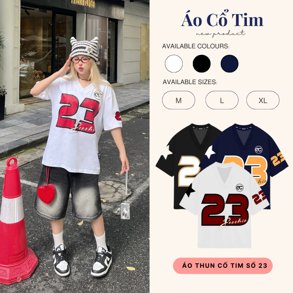 Genuine ECOCHIC NUMBER 23 V-neck T-Shirt Unisex Sports Loose Oversize 100% Premium Cotton B047