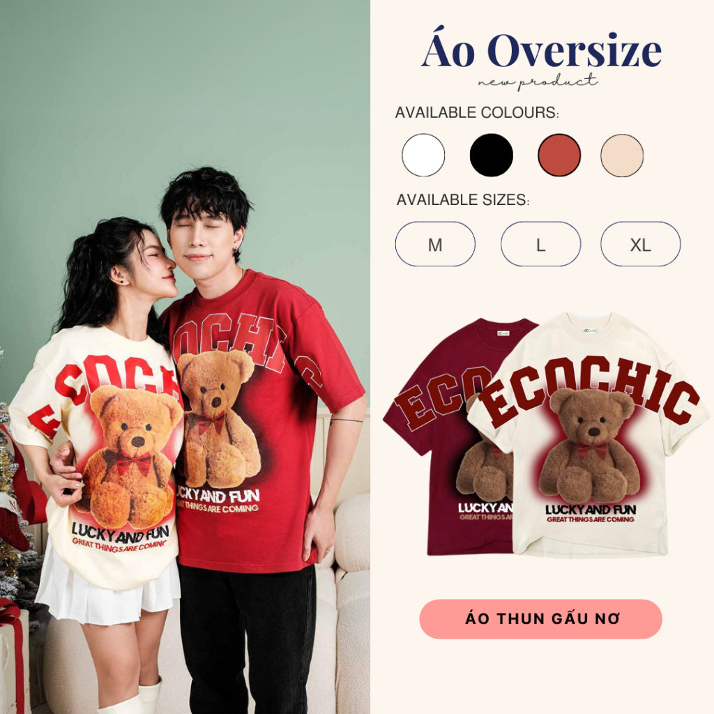 ECOCHIC LUCKY TEDDY BEAR T-Shirt Tee Local Brand Genuine Unisex Loose Form Oversize Premium Cotton 100% F578 