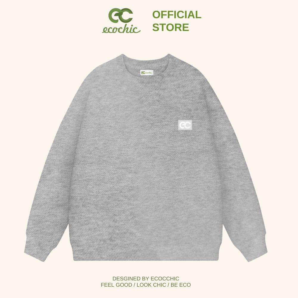 ECOCHIC Sweater Logo Tag Local Brand Unisex Men Women Couple Wear Cotton Fleece Material Slim Fit B106