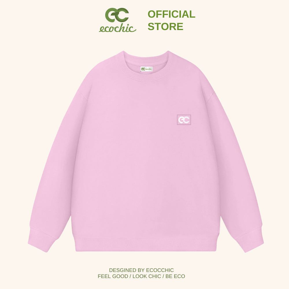 ECOCHIC Sweater Logo Tag Local Brand Unisex Men Women Couple Wear Cotton Fleece Material Slim Fit B106