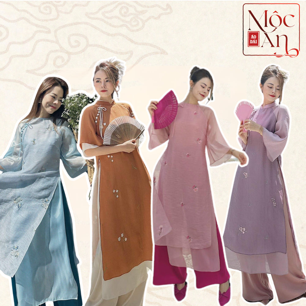 Elegant Modernized Ao Dai for Women with Embroidered Lace Patterns, Available in Various Colors 