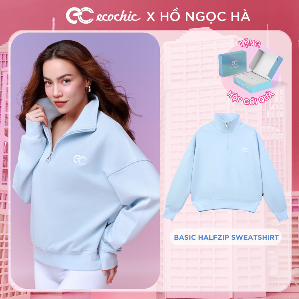 Sweater ECOCHIC BASIC HALFZIP SWEATSHIRT High Quality Ecozy Material New Technology Unisex TIMELESS ESSENTIALS B092