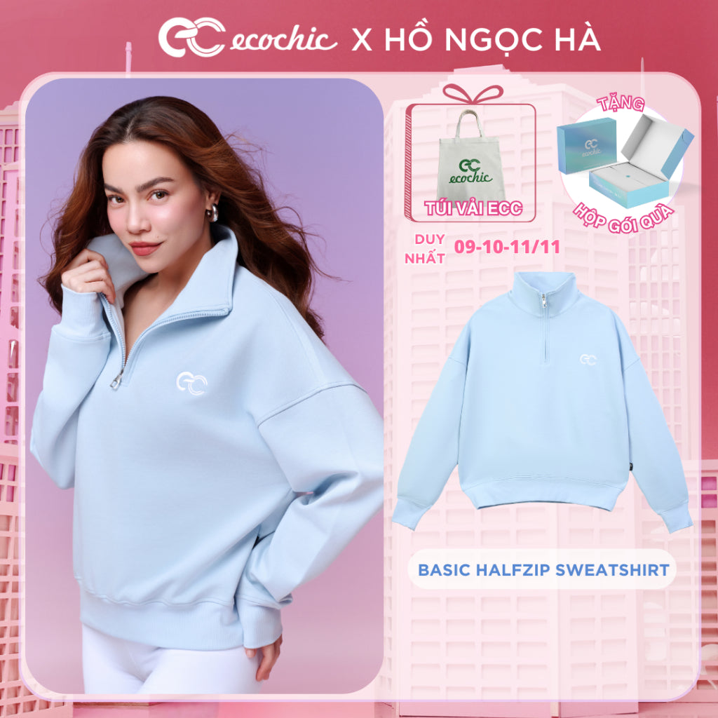 Sweater ECOCHIC BASIC HALFZIP SWEATSHIRT High Quality Ecozy Material New Technology Unisex TIMELESS ESSENTIALS B092