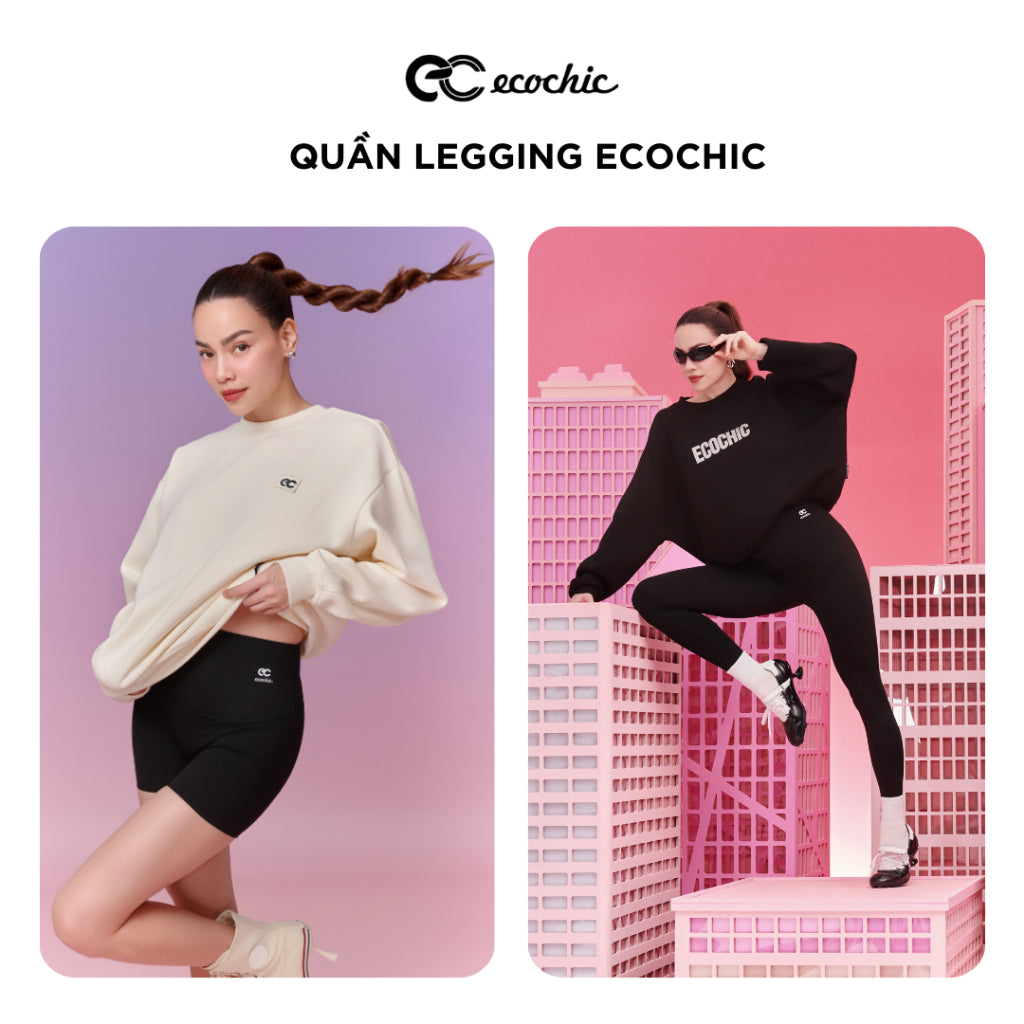 Quần legging đùi ECOCHIC nữ cạp cao gen bụng tập gym yoga chất liệu su đúc định hình nâng mông