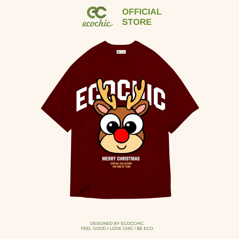 ECOCHIC REINDEER NOEL Local Brand Authentic Unisex Oversize Premium Cotton 4-Way Stretch T-Shirt B117 