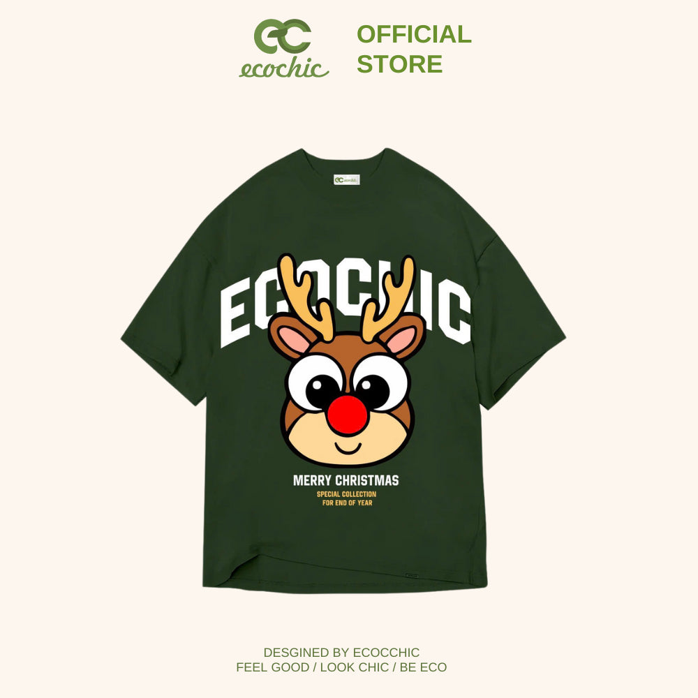 ECOCHIC REINDEER NOEL Local Brand Authentic Unisex Oversize Premium Cotton 4-Way Stretch T-Shirt B117 