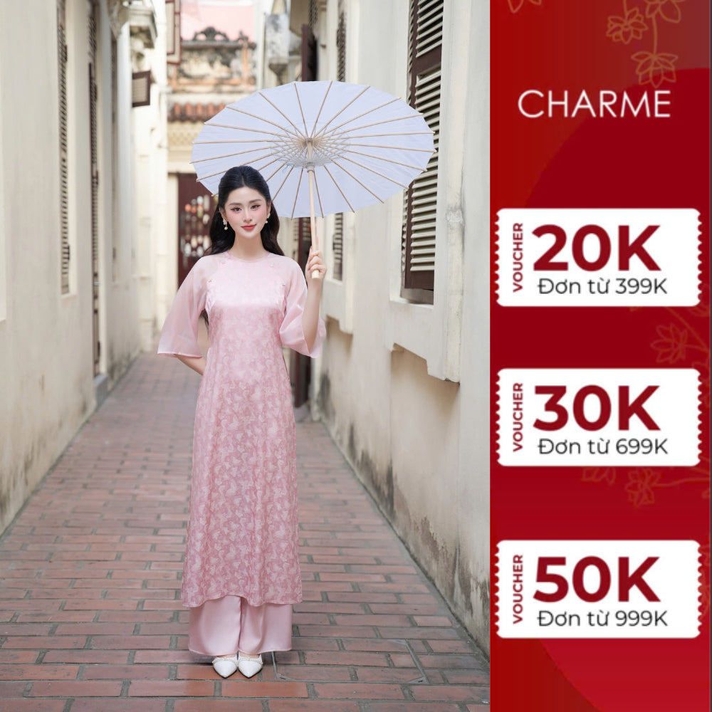 Áo dài tay lỡ lụa hồ điệp dáng suông Charme 410060