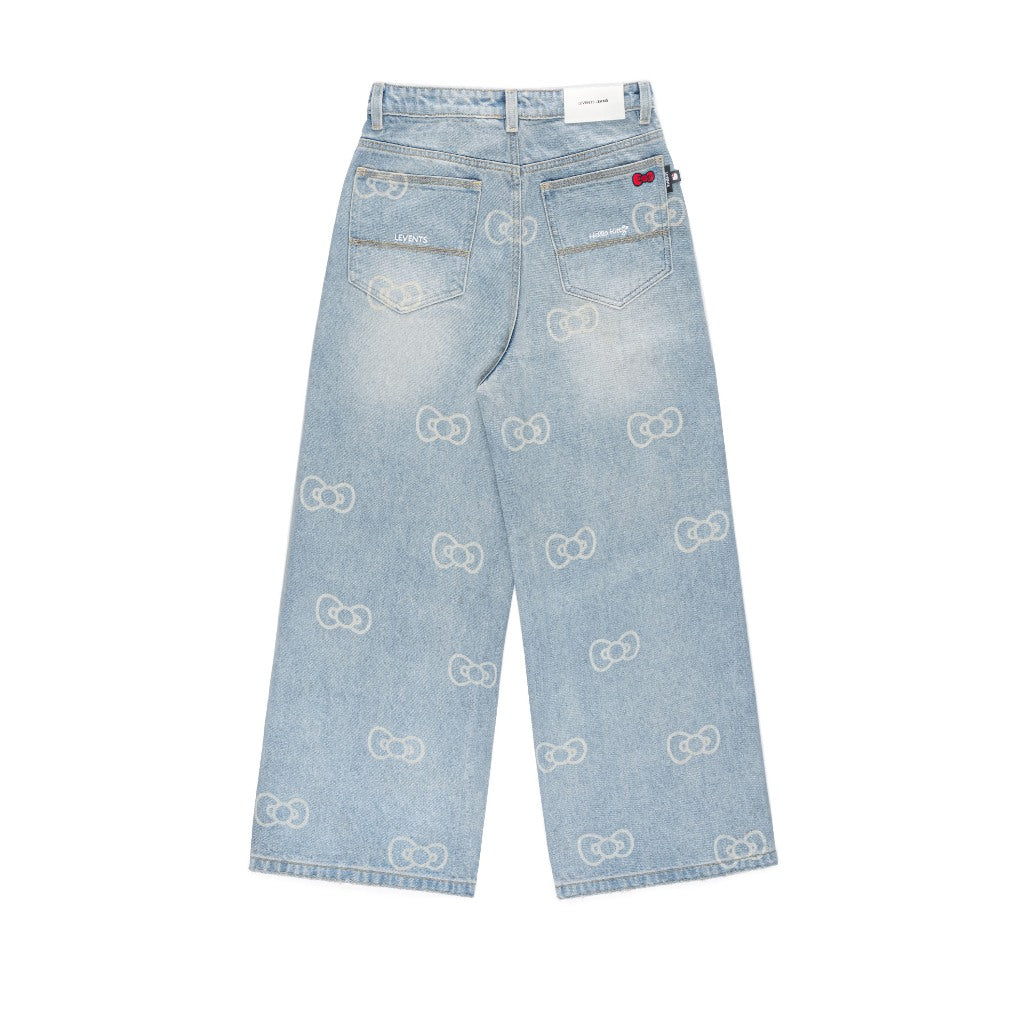 Levents® x Hello Kitty | Quần Jeans Monogram Laser Baggy Jeans/ Blue Pants Chất Denim Unisex Straight Fit