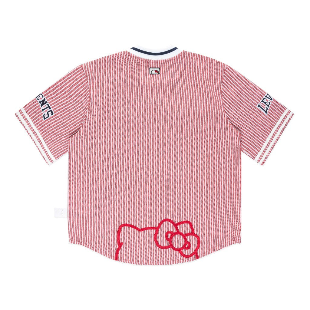 Levents® x Hello Kitty | Áo Jersey Striped Baseball Jersey/ Red Chất Poly Pha Cotton Cứng Cáp Unisex