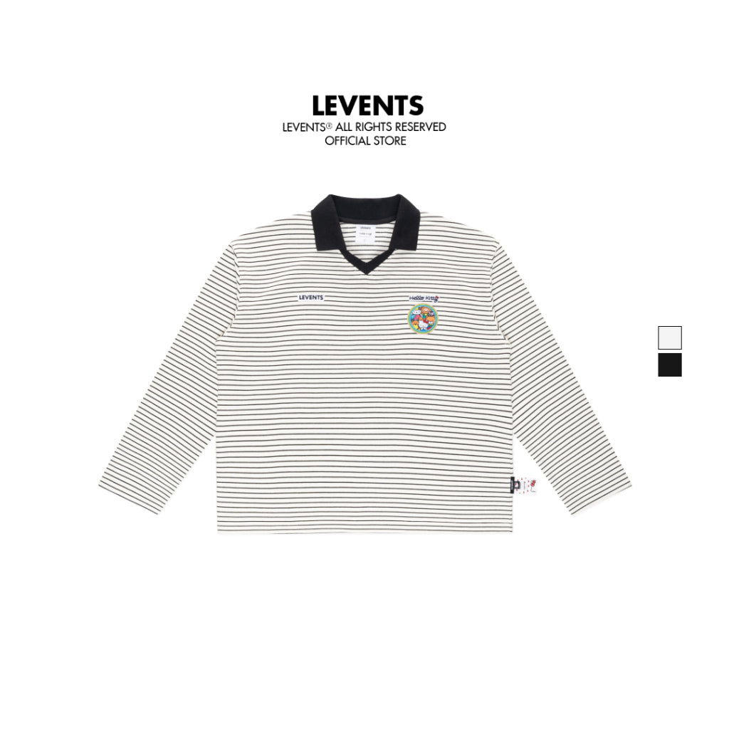 Levents x Hello Kitty | Áo Polo Striped Long Sleeve Semi-Oversized Polo Shirt 100% Cotton Unisex