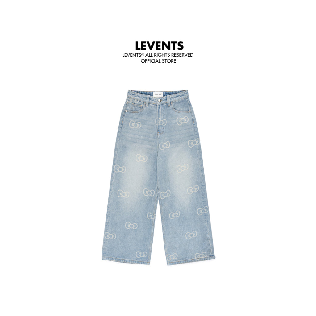 Levents® x Hello Kitty | Quần Jeans Monogram Laser Baggy Jeans/ Blue Pants Chất Denim Unisex Straight Fit