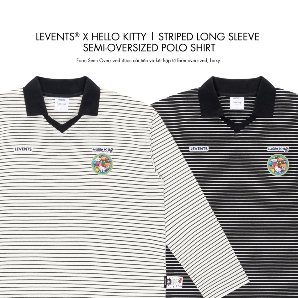 Levents x Hello Kitty | Áo Polo Striped Long Sleeve Semi-Oversized Polo Shirt 100% Cotton Unisex