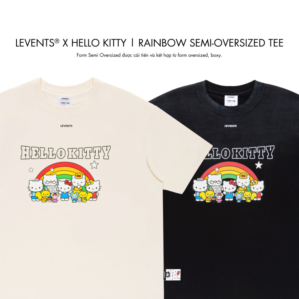 Levents® x Hello Kitty | Áo Thun Rainbow Semi-Oversized Tee 100% Cotton T-shirt Unisex