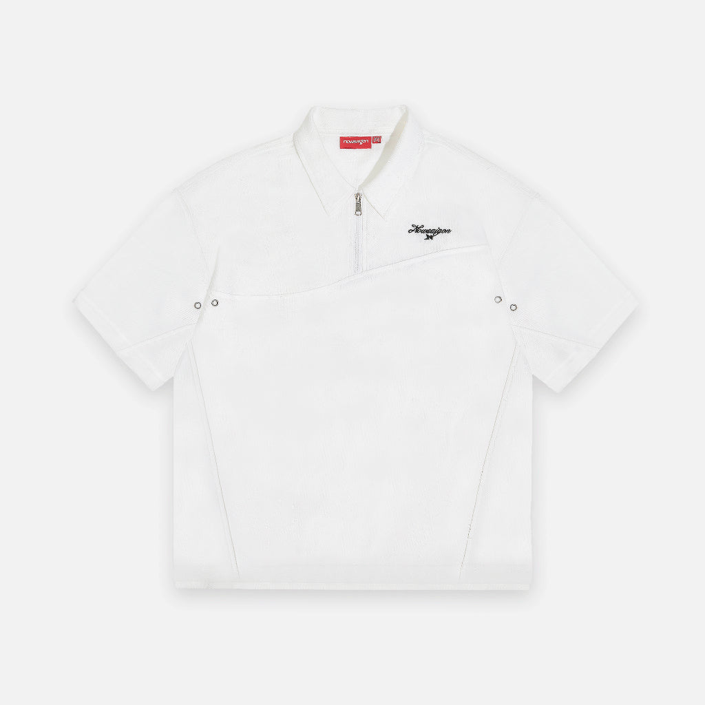 NEEDS OF WISDOM Zip Polo Shirts - White - Genuine Local Brand